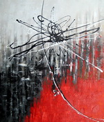 tableau abstrait contemporain rouge noir gris