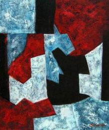tableau abstrait cubisme noir rouge blanc bleu