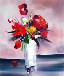 tableau moderne bouquets de fleurs rouges