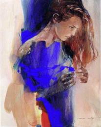 tableau femme en bleu