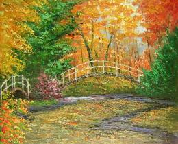 tableau pont rivière automne