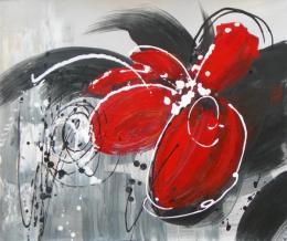 tableau moderne gris fleur rouge