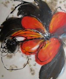 tableau contemporain fleur orange
