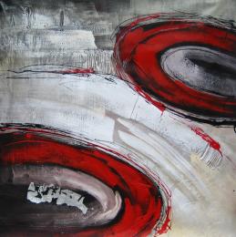 tableau abstrait gris blanc et rouge
